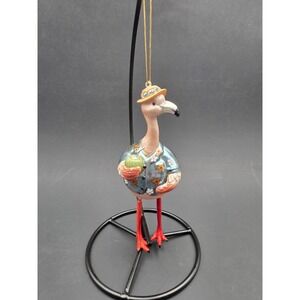 Blown Glass Flamingo Christmas Ornament‎ Vacation Mode Coconut Drink 6.5"